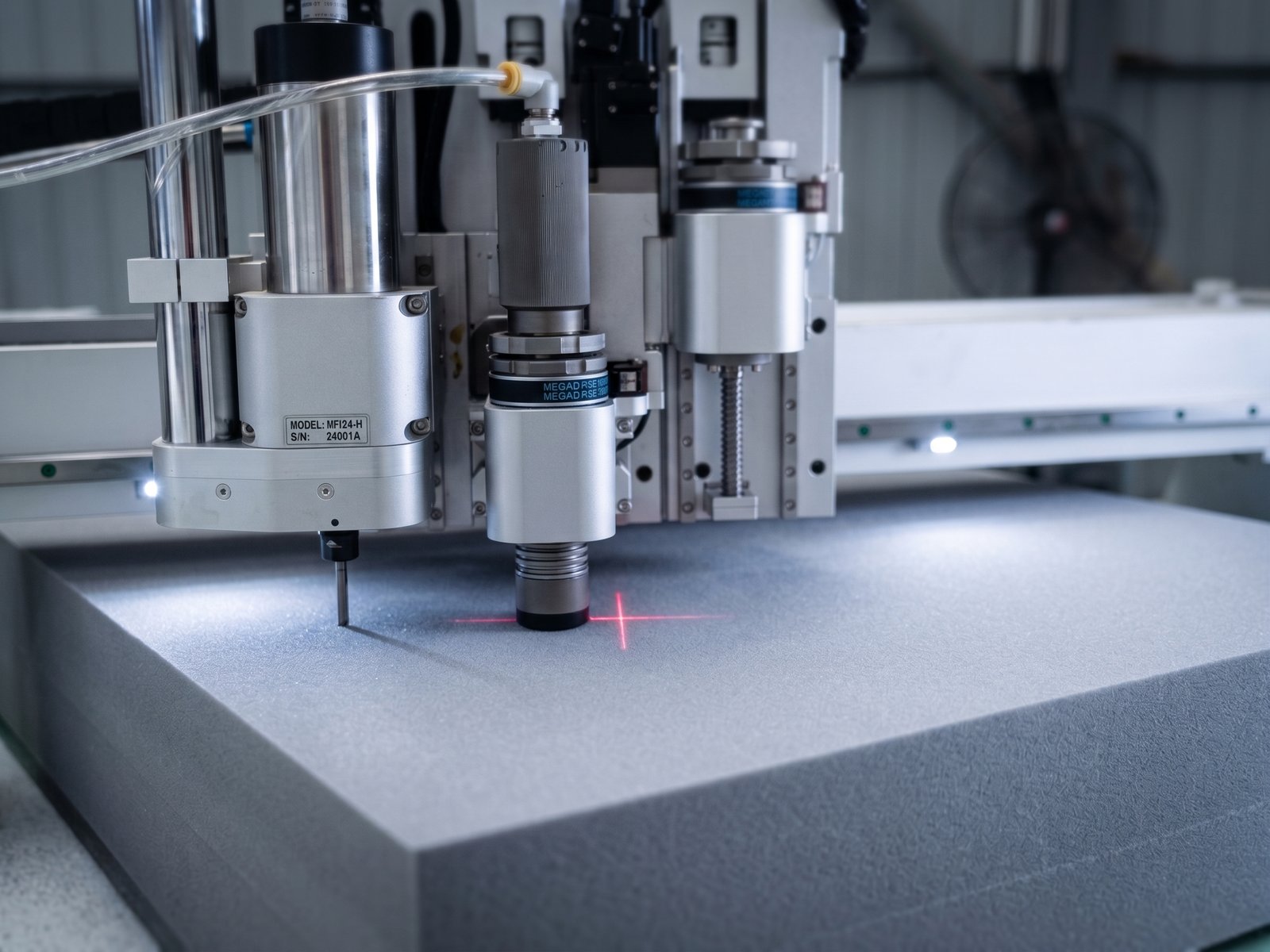 CNC-Maschine beim Präzisionszuschnitt von Schaumstoff