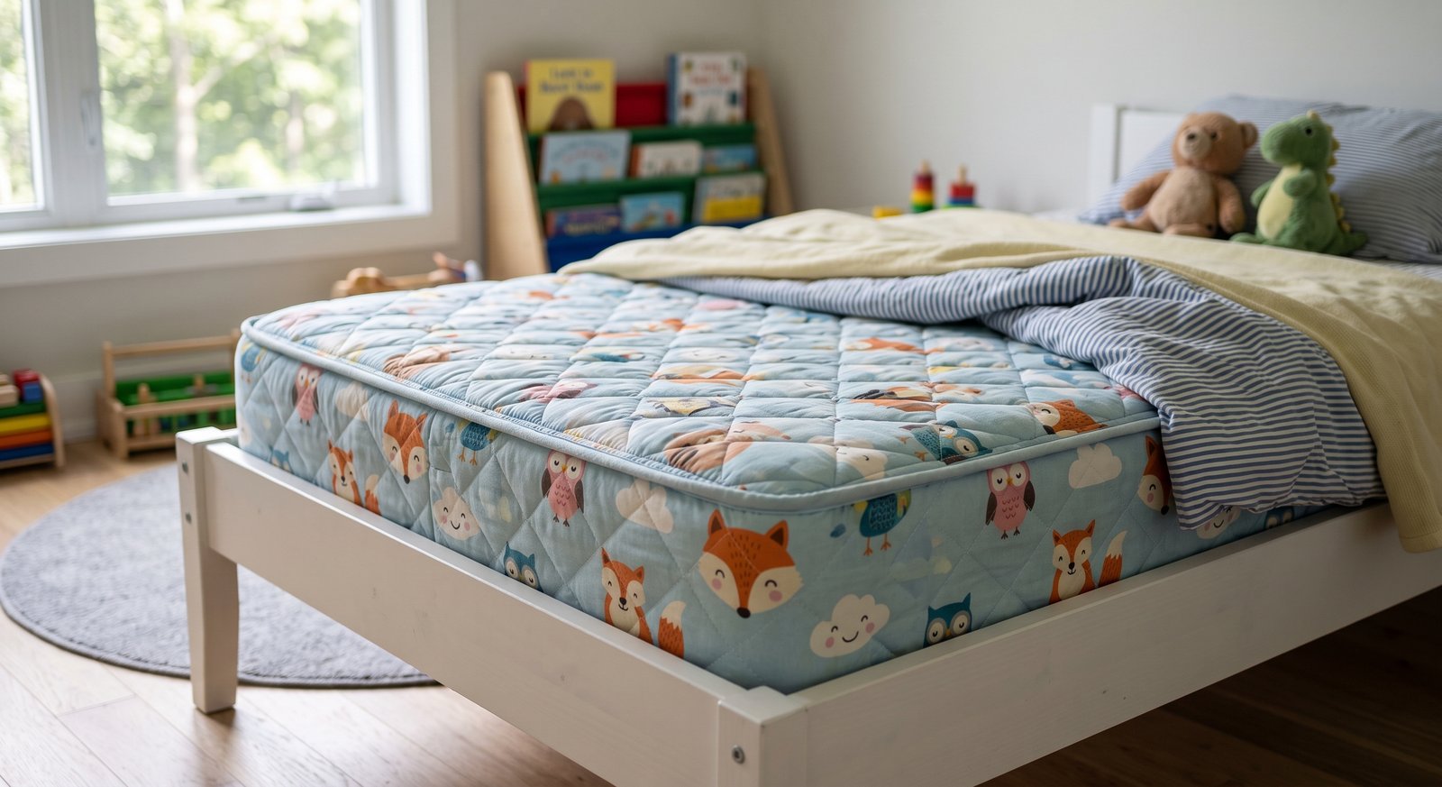 Kindermatratze mit buntem Tiermuster